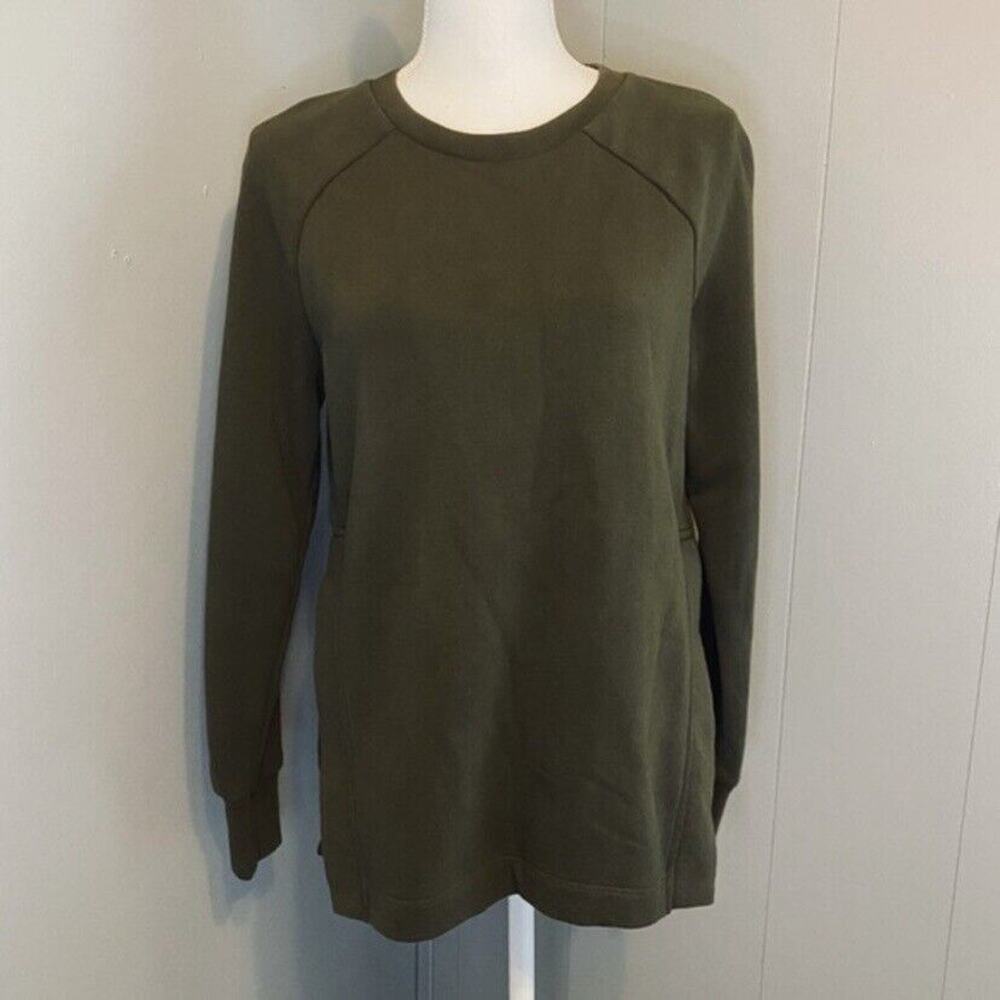 Lou and Grey Sweater Womens XS Pullover Oversized Top Olive Knit Cotton Blend